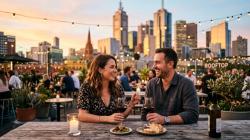 Australian couple on a casual evening date at a rooftop cafe representing friends with benefits dating across Australian cities